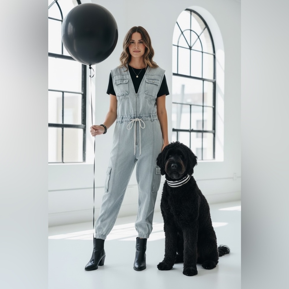 Chic L’Rev37 Denim Jumpsuit jogger style & sleeveless. Amazing quality!